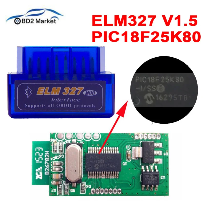 

MINI ELM327 V1.5 PIC18F25K80 Bluetooth OBD2 Scanner Diagnostic adapter ELM 327 v1.5 OBD OBDII Code reader scan-tool For ATAL