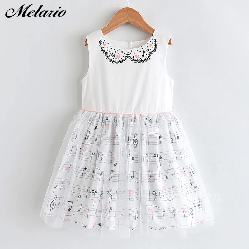 Платья для девочек из сетчатого материала; милое платье-майка без рукавов с цветочным принтом для девочек; Одежда для маленьких девочек; детское платье с музыкальным принтом; Vestidos