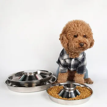 

New Stainless Steel Puppy Dog Food Bowel Feeder Feeding Food Water Dish Bowl For Pet Dogs Cat Slow Food Bowl S M L #7