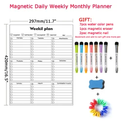 Tableau blanc magnétique avec calendrier mensuel, effacement à sec, Message, dessin, mémo, calendrier, tableau blanc avec aimant pour réfrigérateur 