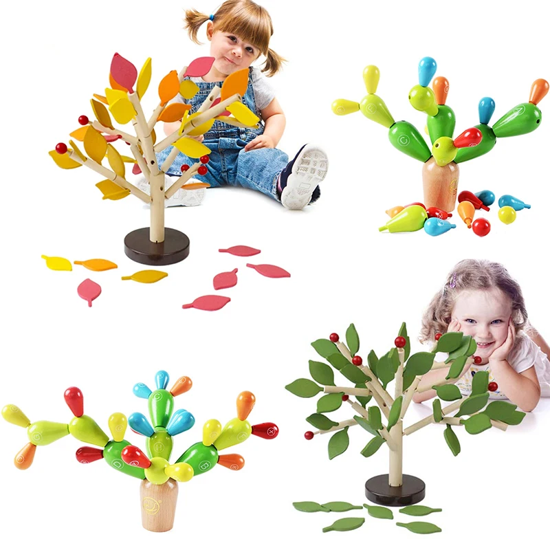 

Assembled Tree Wood Green Leaves Building Chopping Block Montessori Wooden Toys Early Educational Toy Children Day Gitfs