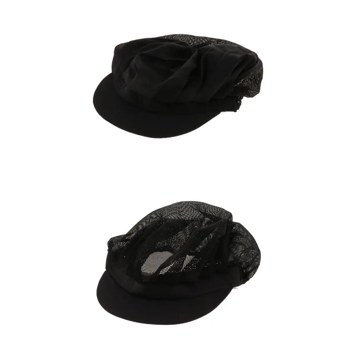 2 Black Full &Half Mesh Chef Mesh Top Skull Cap Restaurant Chef Catering Hat