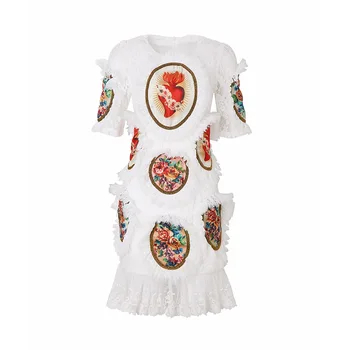 

New Spring and Summer 2009 Show High end Mu ear Lace Slim Dress with Individual Printed Decorative Short Tide