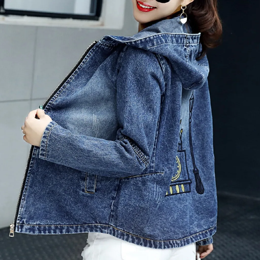 Женские джинсы с принтом куртки ретро капюшоном джинсовая куртка свободные