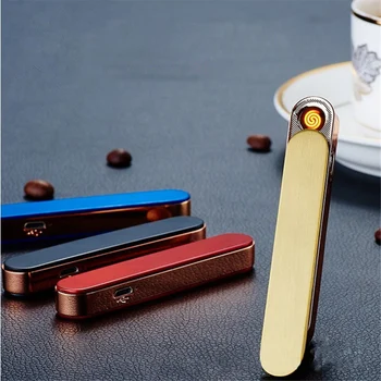 

Newest Mini USB Rechargeable Windproof Flameless Cigarette Lighter Coil Slim Simple Classic High-end Gift Box Portable Lighter