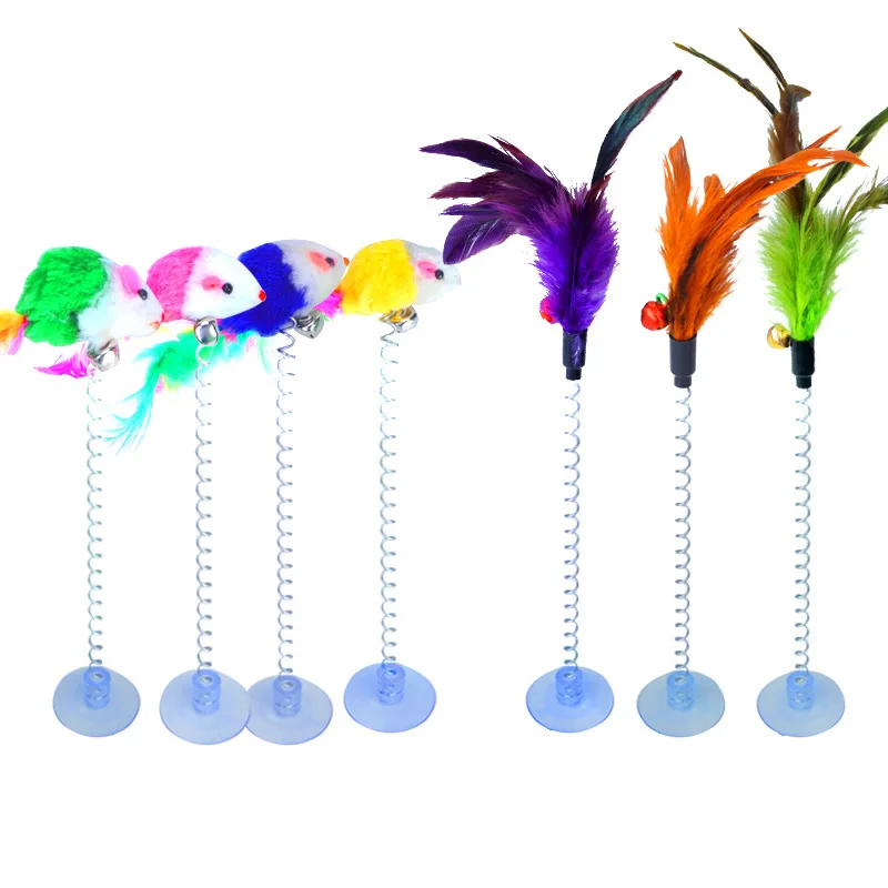 

Color Feather Bell Cat Playing Rod Cat Teaser Cat Toy Metal Steel Wire Spring Mouse Cat Sucker Toy
