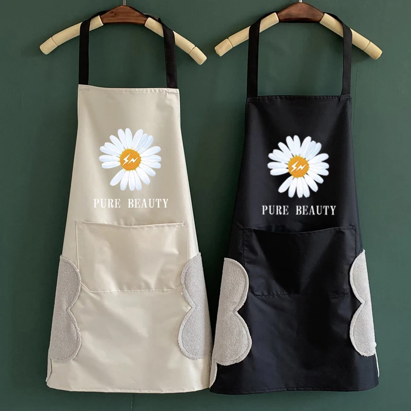 1pcs Daisy Printed Apron For Women Adult Bibs Home Cooking Baking Coffee Shop Side Wipe Cleaning Aprons Kitchen Accessories