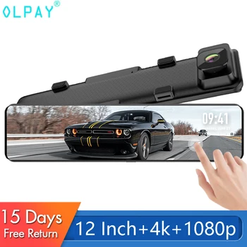 

OLPAY 4K 12 Inch Dash Cam Ultra HD 2160P Car DVR Stream Media Touch Screen Dash Camera Dual Lens Video Recording Rearview Mirror