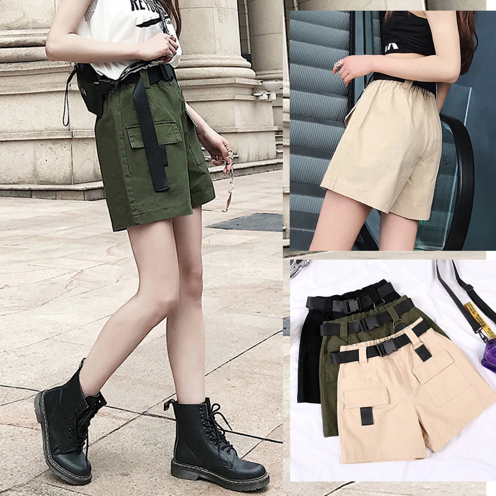 Nuevo 2018 mujeres pantalones cortos verano corto añadir un cinturón moda de Verano de la señora de cintura Шорты Женские #3|Pantalones cortos| -