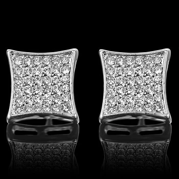 

Trendy Bling Square Stud Earrings Fashion Hip Hop Style Silver color Pave Cubic Zirconia Earring Jewelry for Women Gift