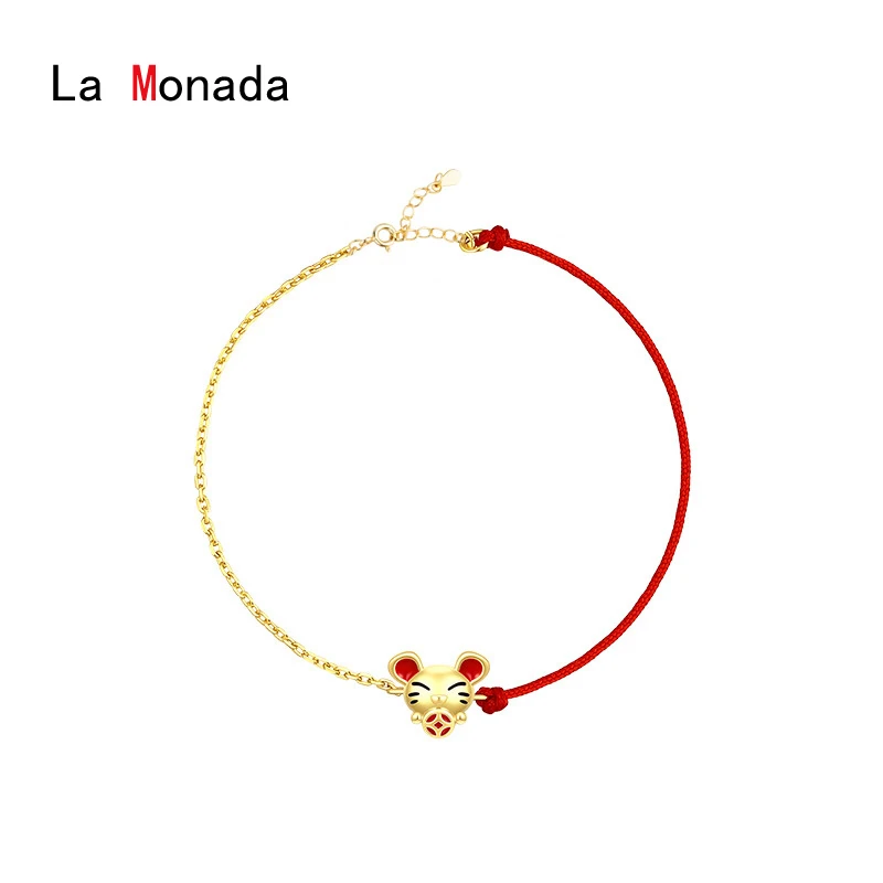 La Monada 925 пробы Серебряная счастливая мышь из зодиака крыса браслеты красной