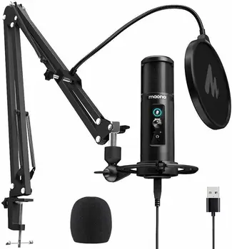 

Maono Professional Cardioid Condenser Mic Zero Latency Monitoring Podcast Studio USB Microphone For Pc YouTube Facebook