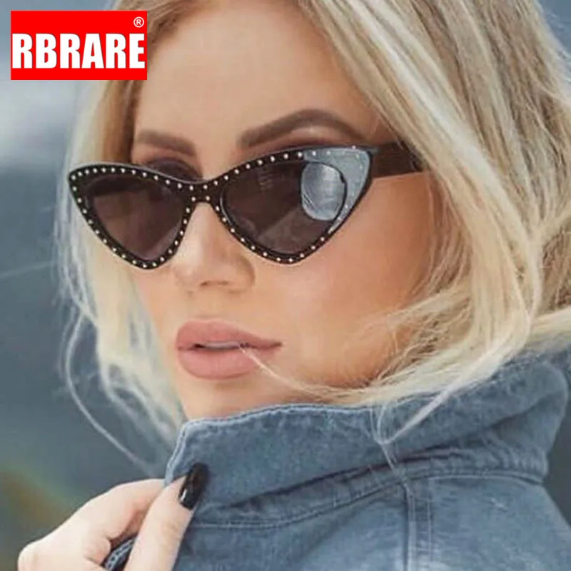 Женские солнцезащитные очки с заклепками RBRARE Ретро стиль кошачий глаз 2019|Женские