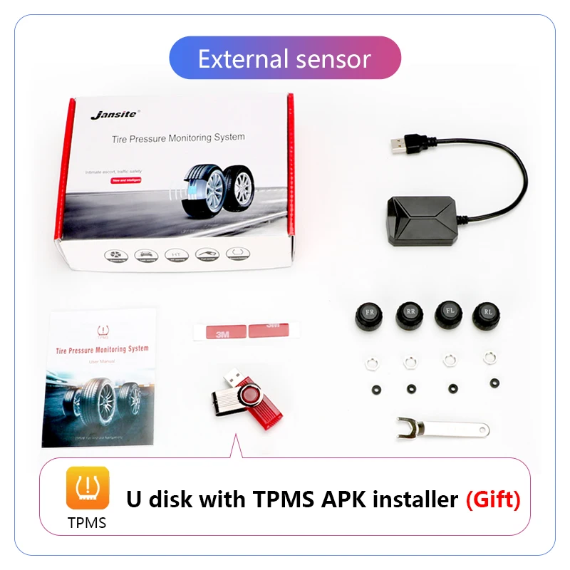 Develuck Android TPMS for Car Radio DVD Player Tire Pressure Alarm Monitoring System Temperature Warning with 4 Outside Sensors car tire pressure monitor car tire pressure sensor