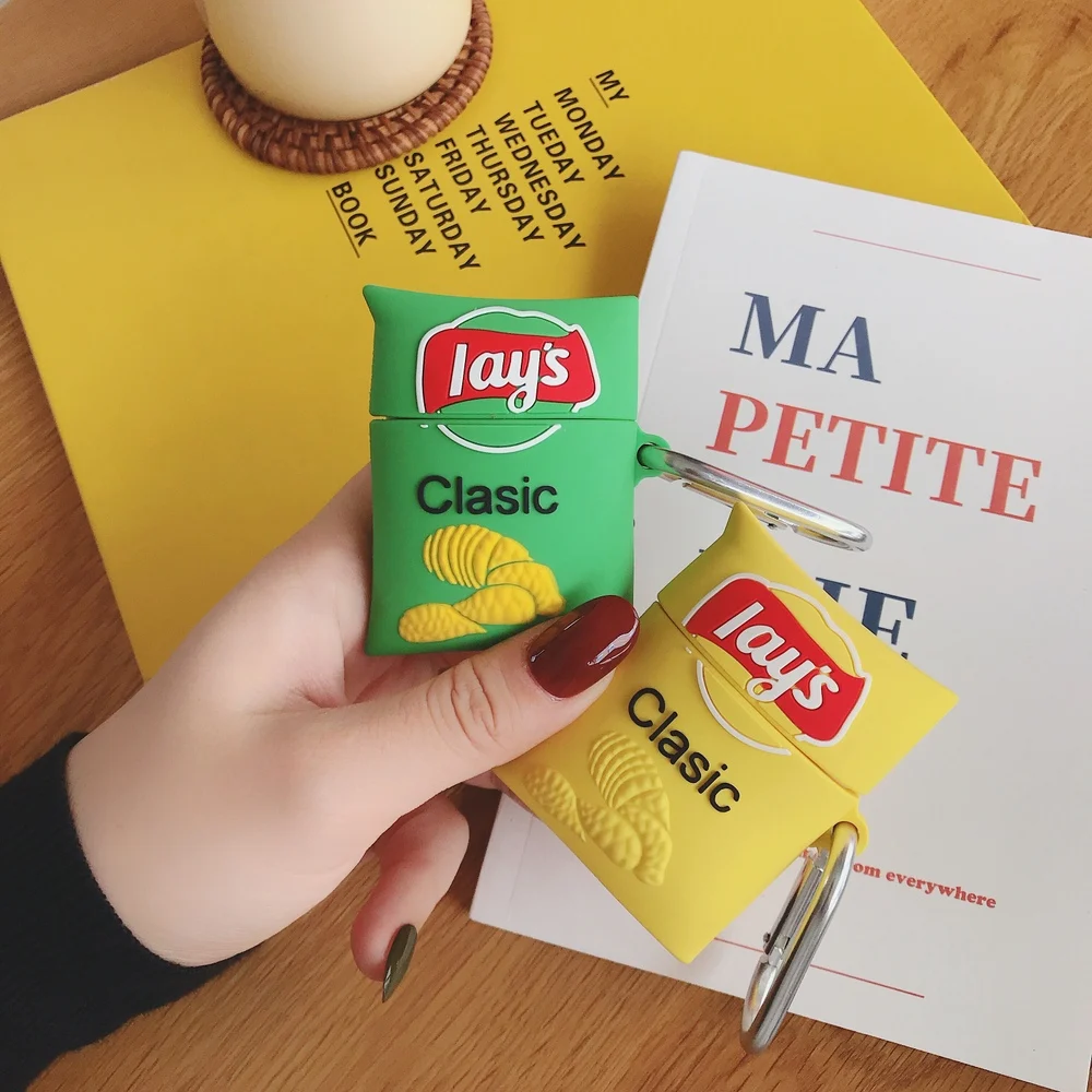 Чехол для наушников с 3D изображением картофельных чипсов мягкий силиконовый