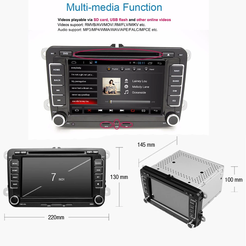 2din 7 ''4/8 ядро Android 5.1.1 автомобильный dvd-плеер радио GPS sd-карта и USB для VW Polo Jetta Tiguan B6 B5 cc Skoda Fabia радио в тире