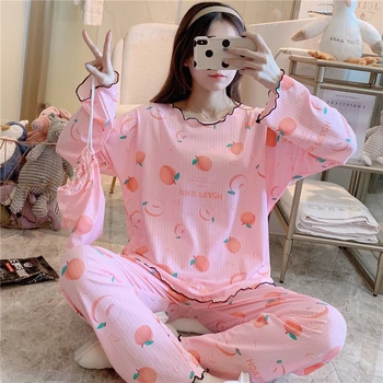 

Woman Pjs Sweet Cotton Womens Pajamas fruit Printing Indoor Clothing Home Suit Sleepwear Autumn Pajamas