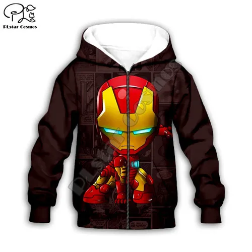 children's clothing Kids cartoon iron man Marvel Print 3D Hoodies zipper Boy Girl Sweatshirt avengers jacket/shorts/pants/tshirt - Цвет: Kids zip hoodies
