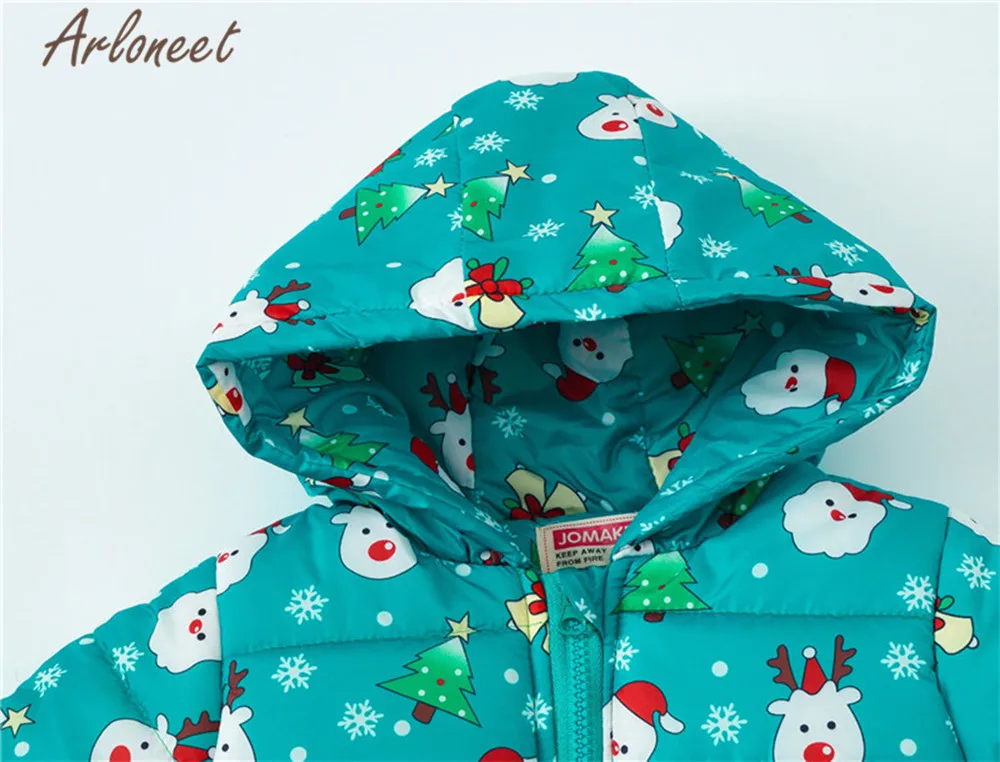 ARLONEET Christmas Coats Baby Girls Warm Winter Thick Coat Cartoon Print Kids Hooded Outerwear Toddler Baby Coat Girls Outerwear