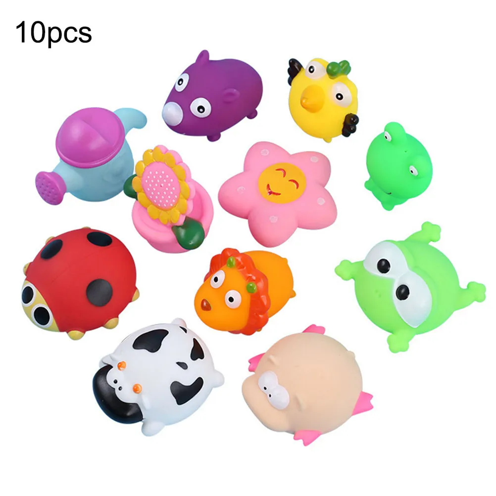 Random Color Style Bath Toy Set Baby Water Rubber Float Animals Sound Toys Children Swimming Shower 5