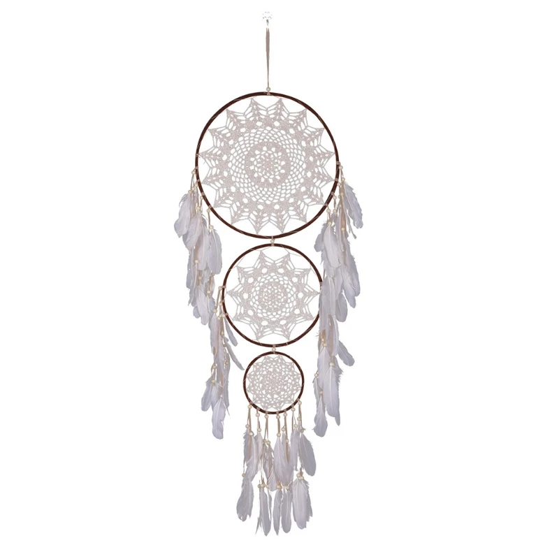 

3 Circles Dream Catcher with Feather Traditional Handicrafts Wall Hanging Car Ornament for Kids Nursery Home Decor