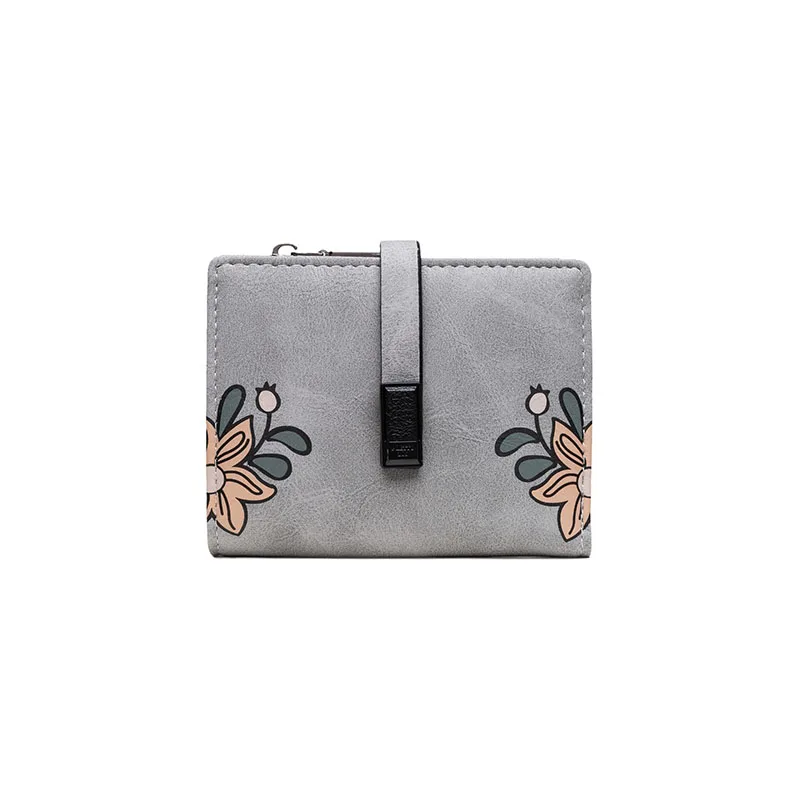 MIXY кожаный женский кошелек, модные женские кошельки с цветочным принтом, короткий кошелек для монет, маленькие кошельки на застежке-молнии для кредитных карт, тонкий кошелек - Цвет: Gray