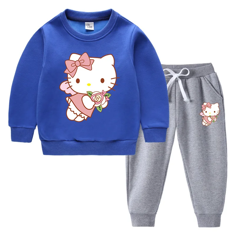 thumbnail image 1 of Hello Kitty otoño e invierno nuevos niños traje con capucha niños y niñas dibujos animados más terciopelo cálido pantalones de manga larga traje de dos piezas, 1 of 5