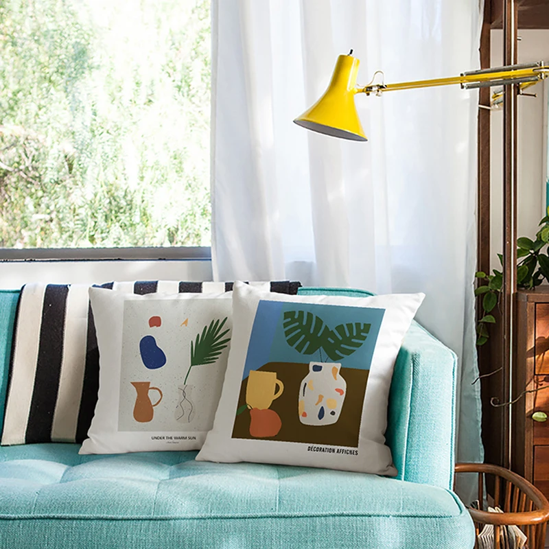 Korean Pillow Case Nordic Plants Pot Vase Home Cafe Pillows Cover Back