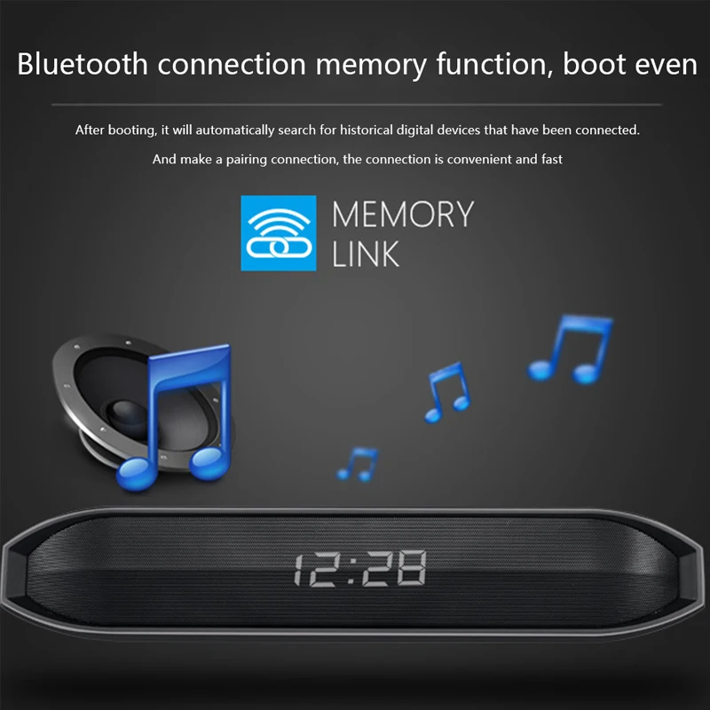 

Wireless Bluetooth Speaker Portable Column Clock Function Music Center Subwoofer 3D Stereo Super Bass Voice Hands-free