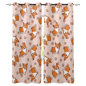 

Kitchen Curtains Cartoon Pet Corgi Dog Cute Window Curtains Living Room Bedroom Decor Items Curtains for Bedroom