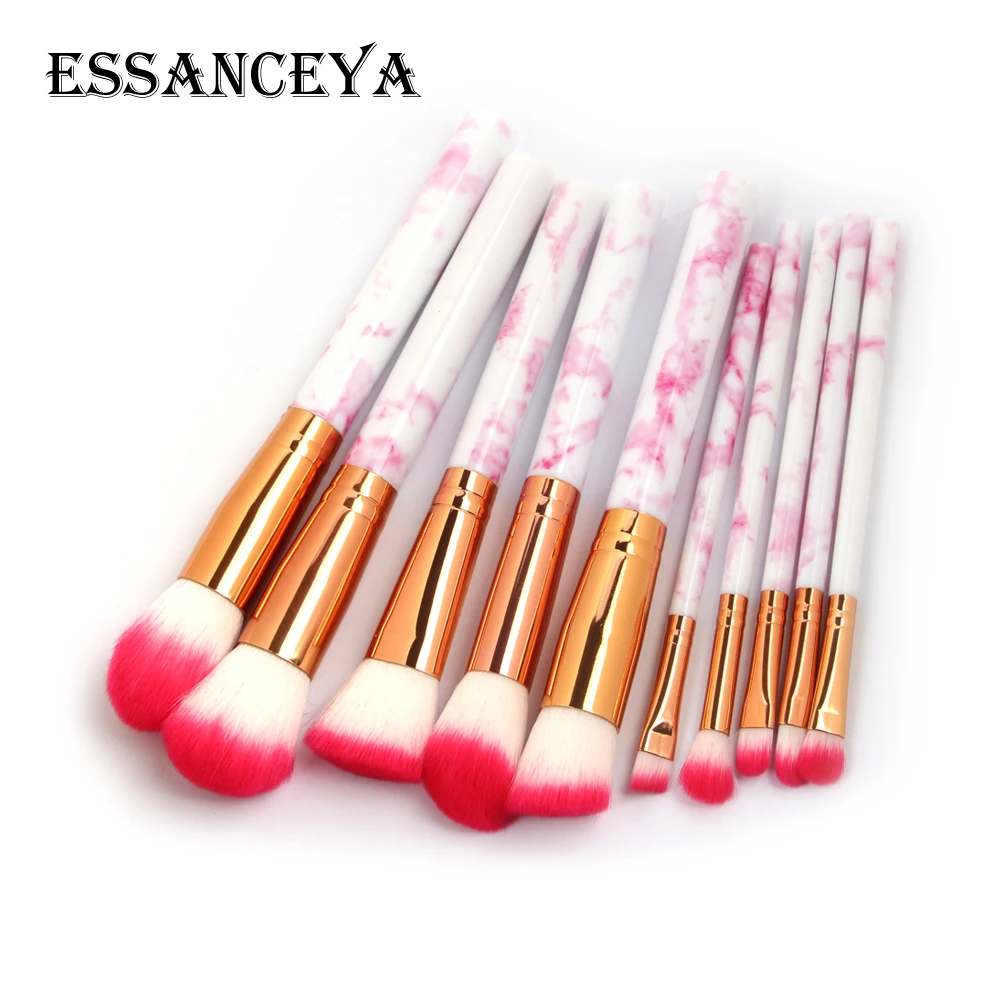 10 pcs-rosered ESSANCEYA 7-20 шт набор профессиональных кистей для макияжа, модная пудра, основа для теней, ресниц, румян, Мраморная Кисть для макияжа, набор инструментов - Handle Color: 10 pcs-rosered
