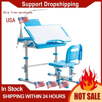 

Practical Student Study Desk and Chair Set with Light for Home Indoor Blue