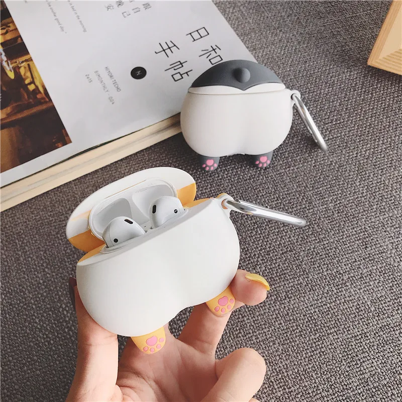 Gorgi Ass брелок Airpods беспроводные наушники силиконовый чехол для Apple Airpods 2 милые животные собака защитный чехол с крюком