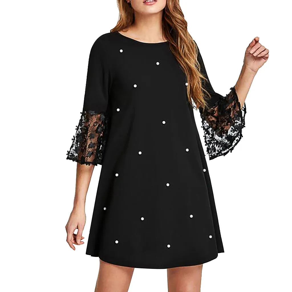 Black 40# модное мини-платье, женское сексуальное волнистое однотонное платье с круглым вырезом, платье с вырезом, мини-платье, женское платье, vestidos - Цвет: Black