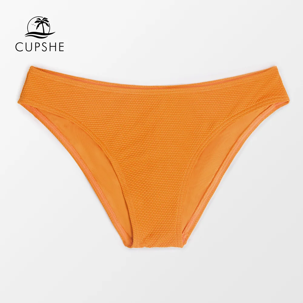 Cupshe Textured Low Waist Bikini Bottom Swimsuit For Women Solid Orange