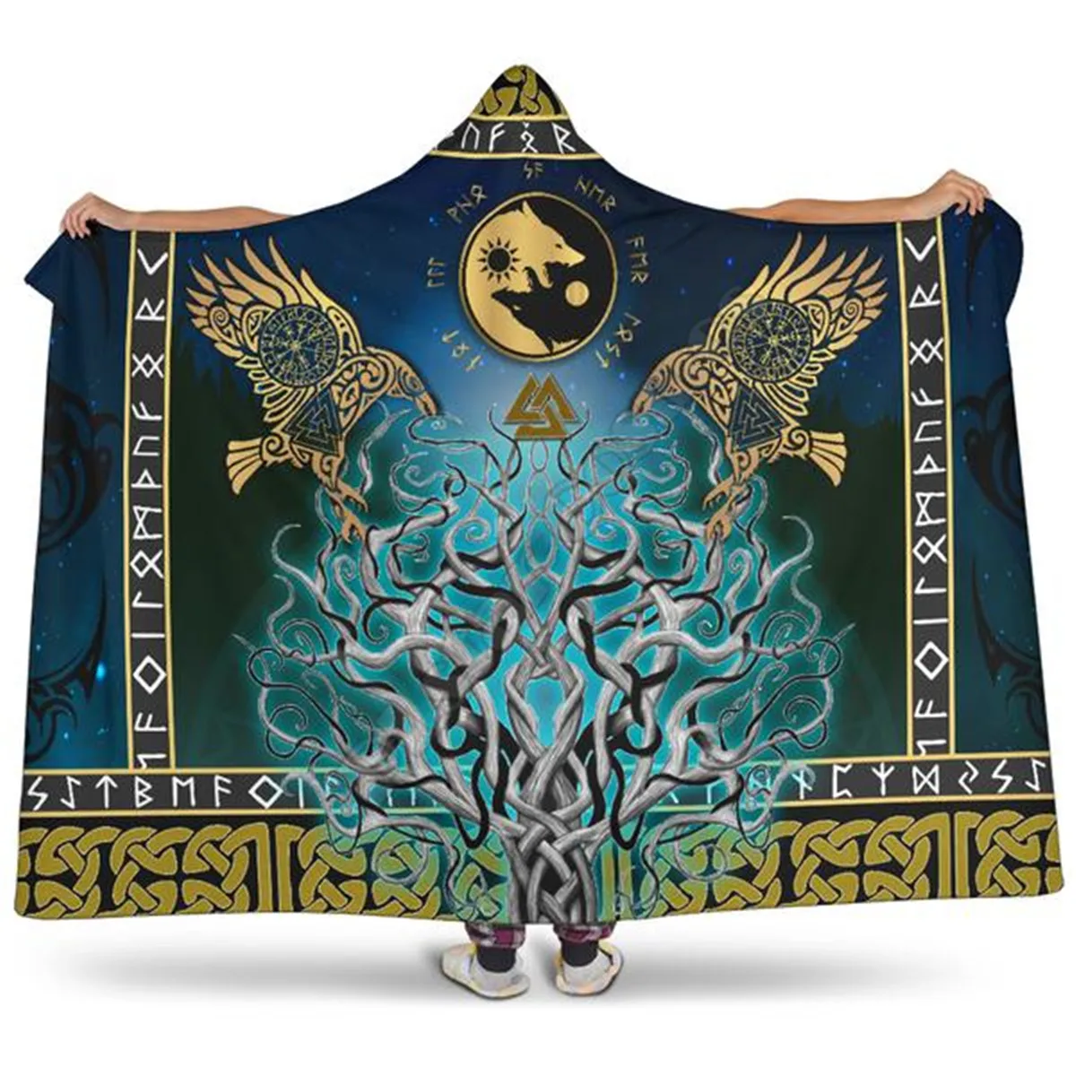 

Одеяло с капюшоном с татуировками викингов, для взрослых, красочное, для детей, шерпа, флисовое, носимый одеяло, постельное белье из микрофибры, стиль-5