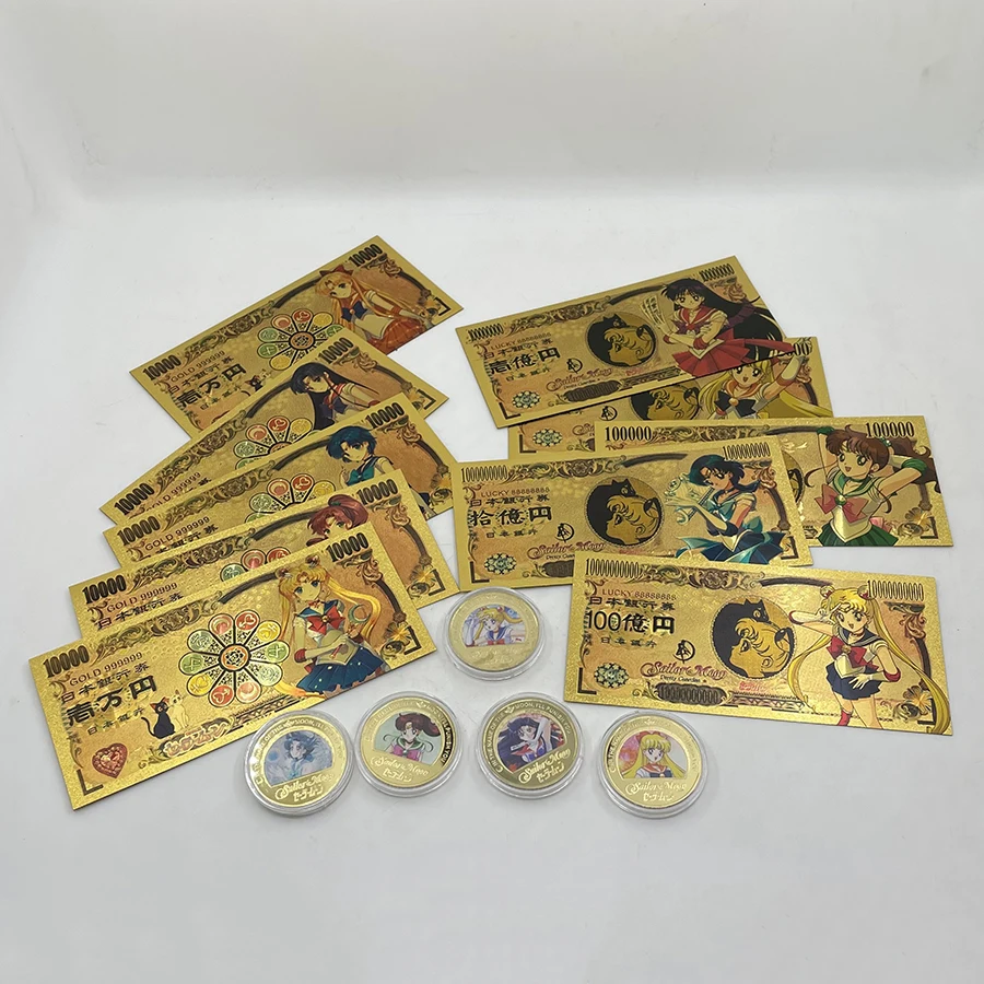 1pc NEW 5 Designs Sailor-Moon Tsukino-Usagi Japanese Classic Anime 10000 Yen Gold Banknotes and Coin Childhood Memory Collection | Дом и сад