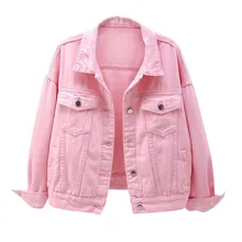 

Spring Autumn Denim Jacket Women Harajuku Short Coat Jean Jackets Casual Fashion Pink Purple White Loose Outerwear Plus Size