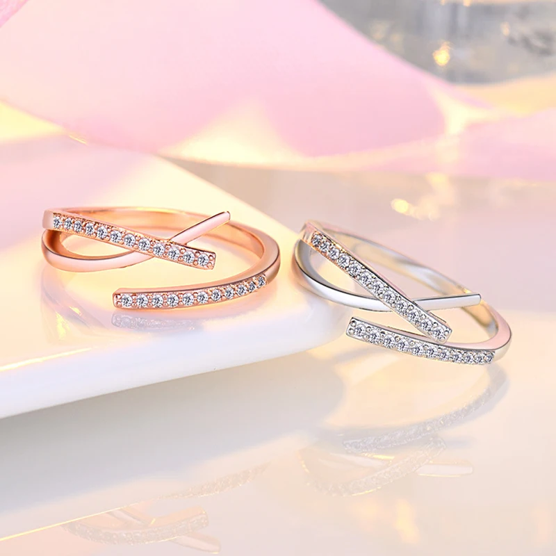 925 Sterling Silver Open Adjustable Ring Shiny Zircon Multifunctional Decoration Simple Index Finger Ring Female Wedding Jewelry silver rings,silver ring,wedding rings