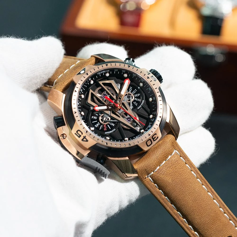 Reef Watches Top Brand Luxury Automatic Mechanical Men Sport Wristwatch  Rose Gold Reloj hombre, stainless steel, Automatic self-wind, Mechanical 