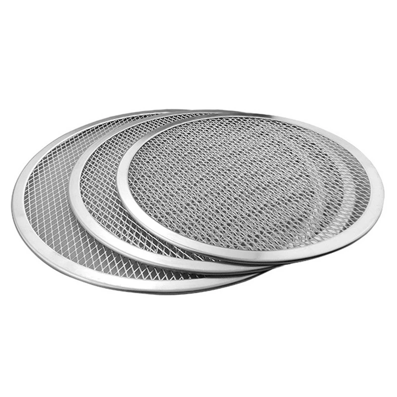  2Pcs Professional Round Pizza Oven Baking Tray Barbecue Grate Nonstick Mesh Net(9 Inch&8 Inch)