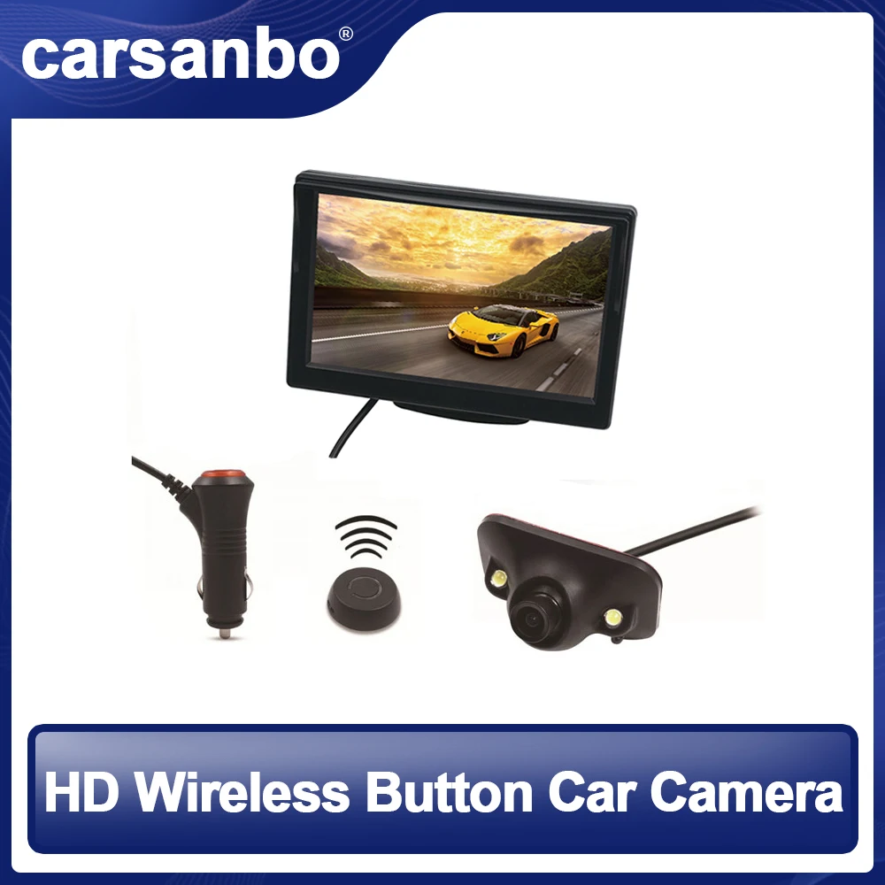 

Carsanbo 5-дюймовый автомобильный монитор, HD Автомобильная камера, беспроводная кнопка бокового обзора, система слепых зон, штатив для фотокамеры, камера дисплея