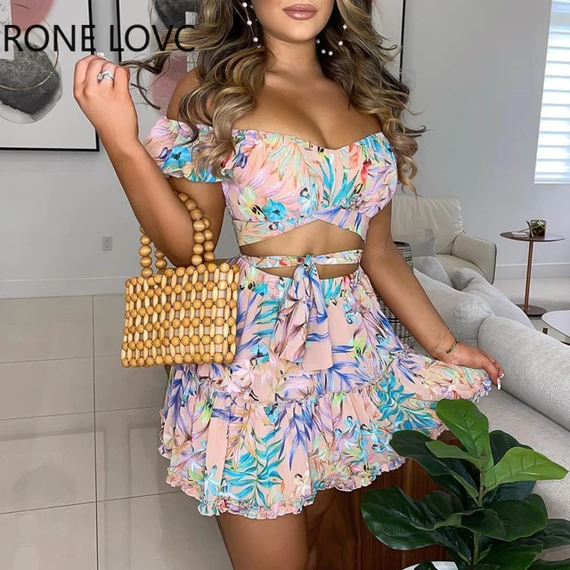 Spring Off Shoulder Floral Print Top u0026 Frill Hem Skirt Set Women Sets 2  Piece Set|Dress Suits| - AliExpress