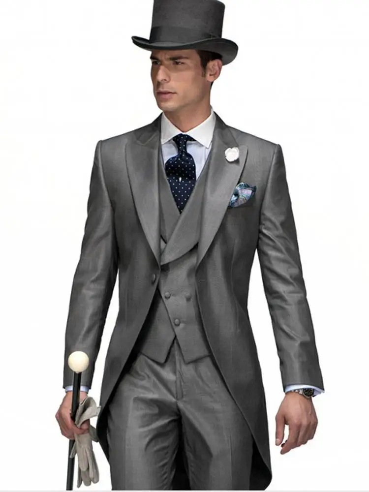 Gray Morning Style Groom Tuxedos Men 