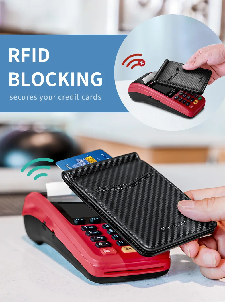 NewBring Black Carbon FIber-Look Money Clip RFID Blocking Driver License ID Cash