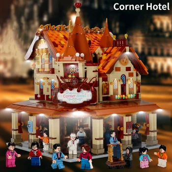 

Street View Building Blocks Corner Hotel Barber Shop Post Office Model With Light Bricks Set Kit Toys Figures Christmas Gift