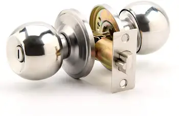 

Door Knob Round Door Handle Button Lock Stainless Steel Lock Bathroom Silver Rooms with No Security Passage Door Lock Bwdroom