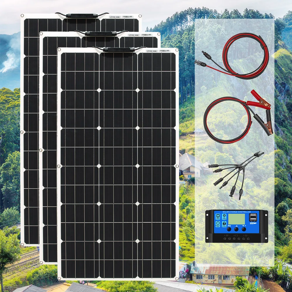 DGSUNLIGHT 18v 100 watt solar panel 200w 300w kit Panneau Solaire Flexible For 12V Battery Car RV Home Outdoor Power Charging |