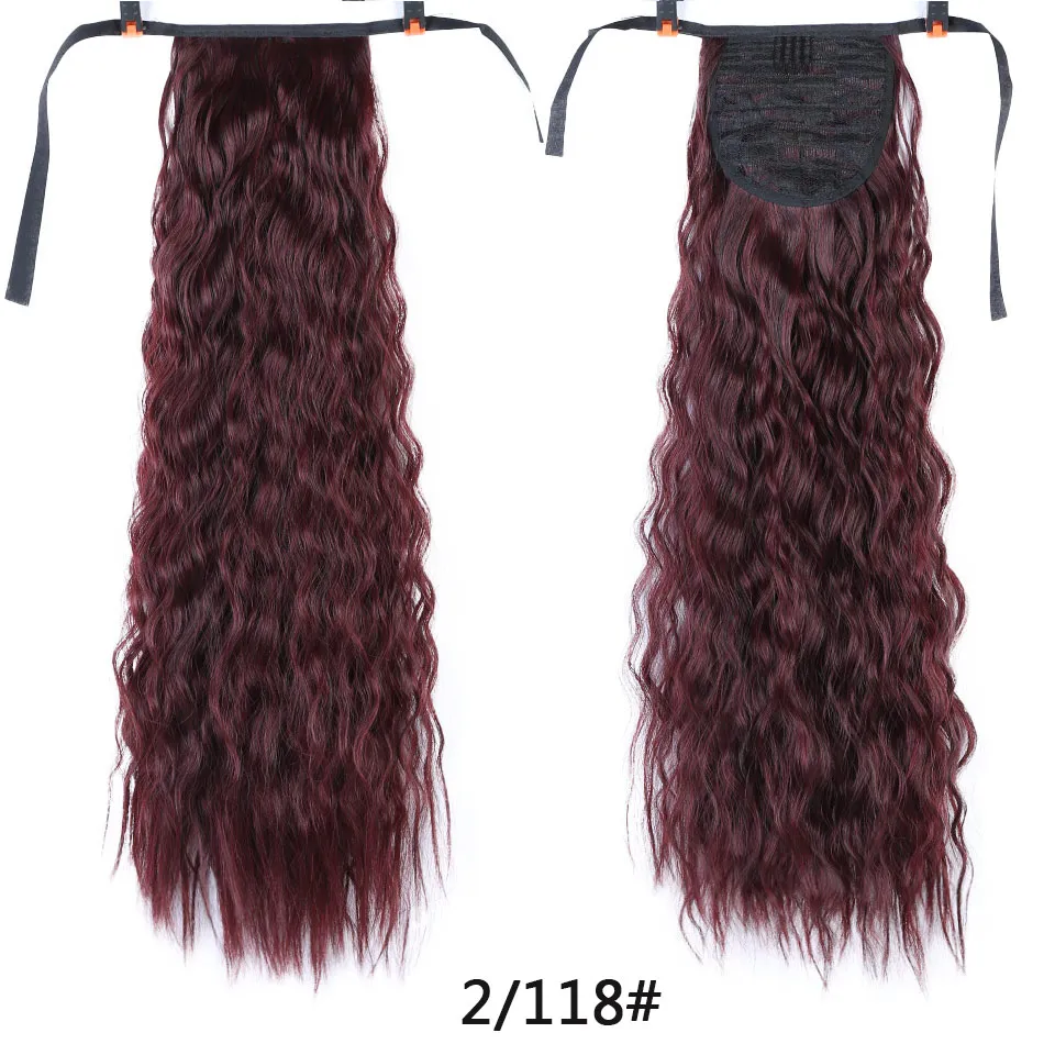 Длинный афро кудрявый шнурок хвост синтетический парик пони хвост волос кусок для женщин поддельные булочки клип в наращивание волос 1" 22" - Цвет: 2-118