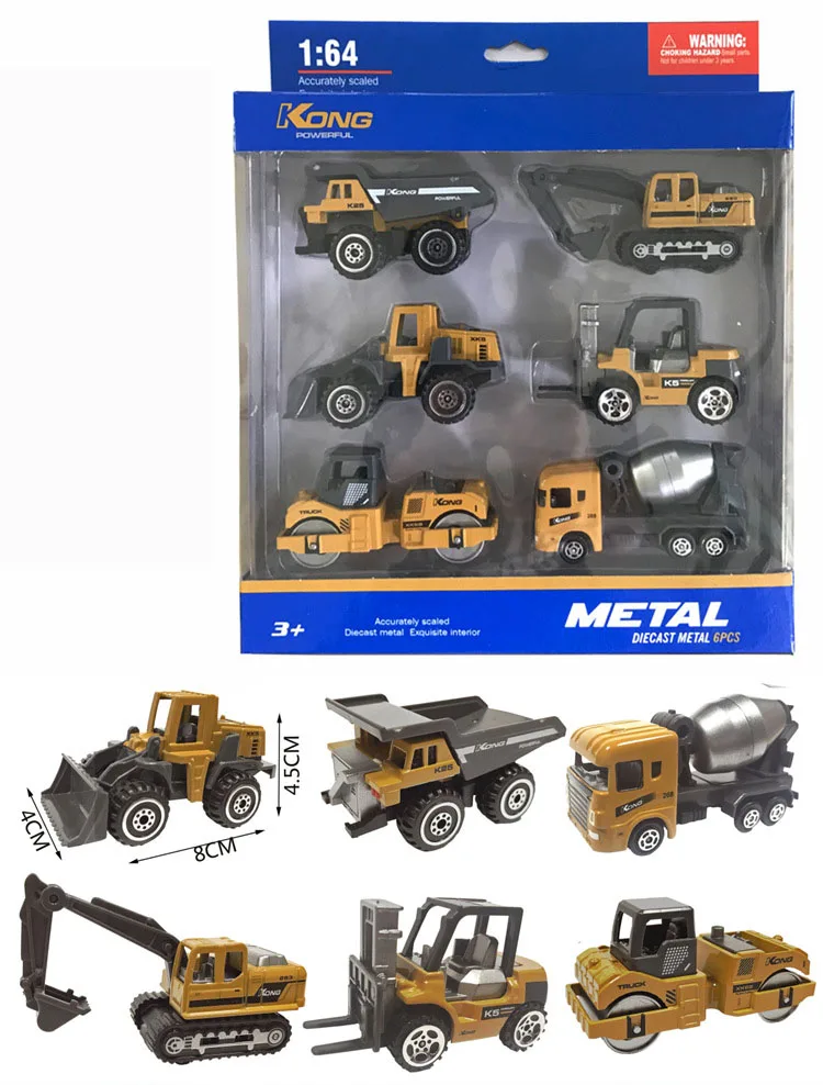 

Alloy 6-piece set Boy girl Toys Construction Vehicle Cars Forklift Bulldozer Road Roller Excavator Dump Truck Tractor Toys